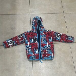 Kids reversible coat puffer jacket, spider man, size 3T